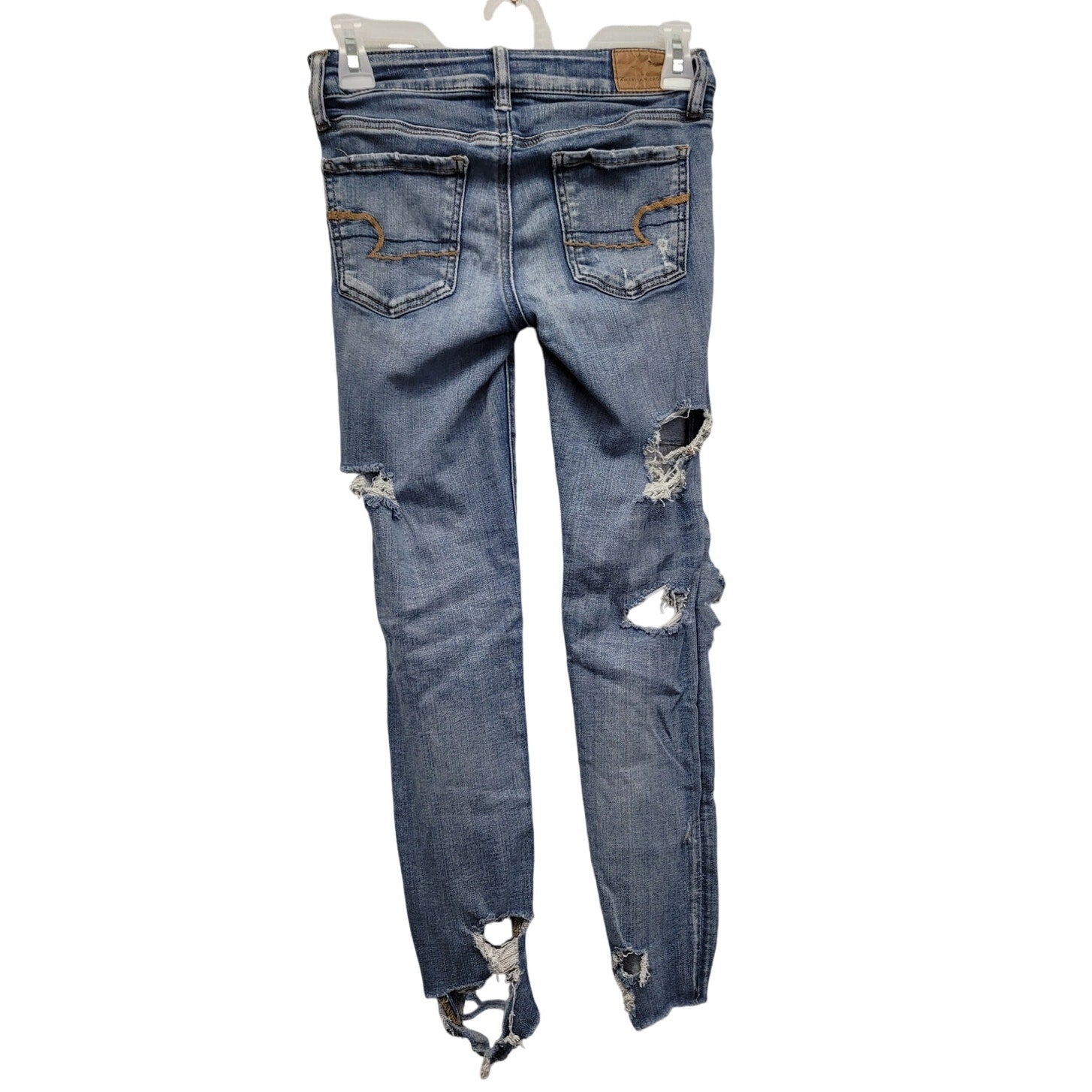 American Eagle Womens 0 Short Factory Whiskered, Faded & Distressed Denim Jeans