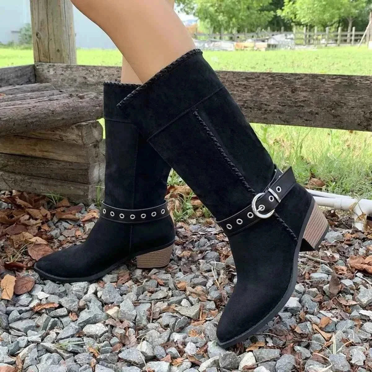 Stylish Point Toe Block : Heels Boots