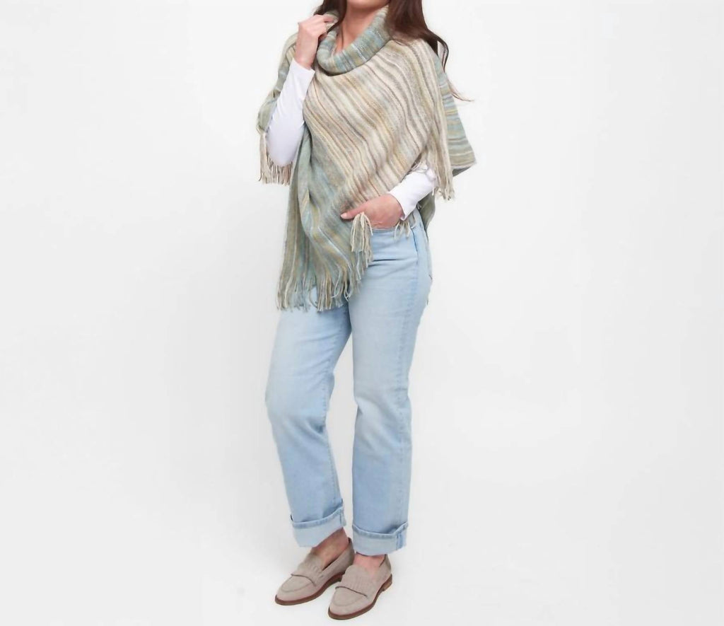 Tiya Striped Funnel Neck Poncho