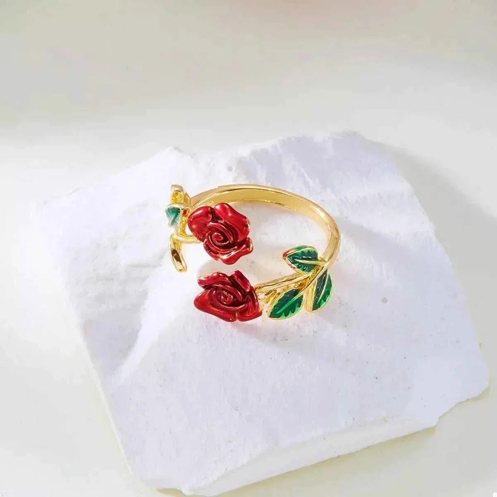Rose Bypass Ring and Bracelet Jewelry Set