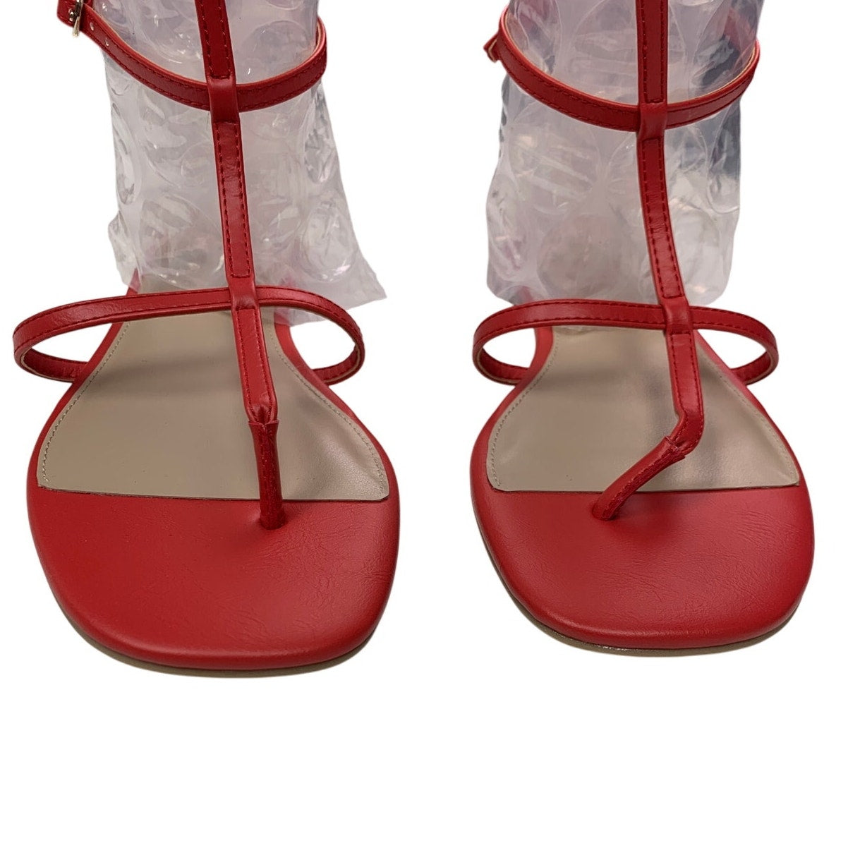New American Eagle Womens US Size 8 Red Ankle Wrap Red Faux Leather Sandals