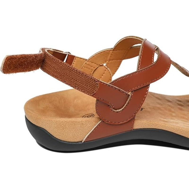 Athlefit Women Size 8 Brown Orthopedic Arch Support Thong Hook Loop Sandal Shoes