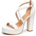 Trary Womens Size 9.5 White Open Toe Ankle Strap 4.5" Platform Heel Sandal Shoes