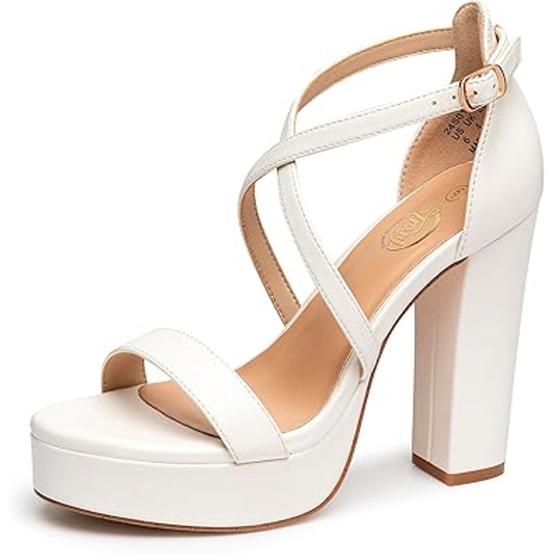 Trary Womens Size 9.5 White Open Toe Ankle Strap 4.5" Platform Heel Sandal Shoes