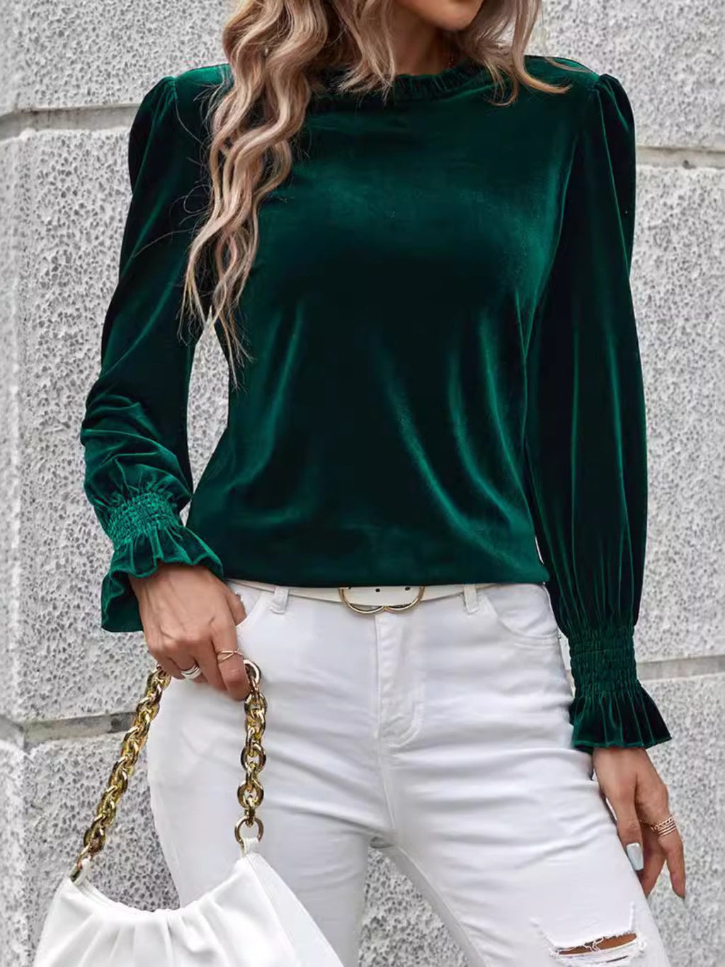 Women Lovelet Round Neck Flounce Sleeve Top