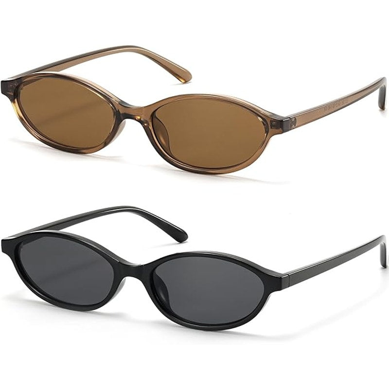 New 2-Pack ViewJoy Brown Black Retro Oval Cat Eye Sunglasses for Women Small Y2K