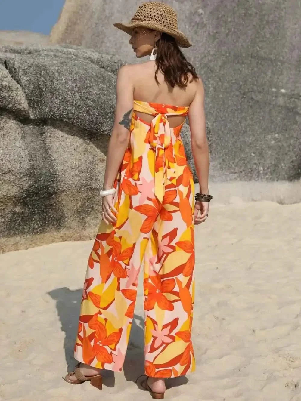 Wide Leg Jumpsuit - Tied Printed Tube