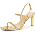 Modatope Womens Size 7 Shiny Gold Open Toe 4" Heel Ankle Strap Sandal Shoes