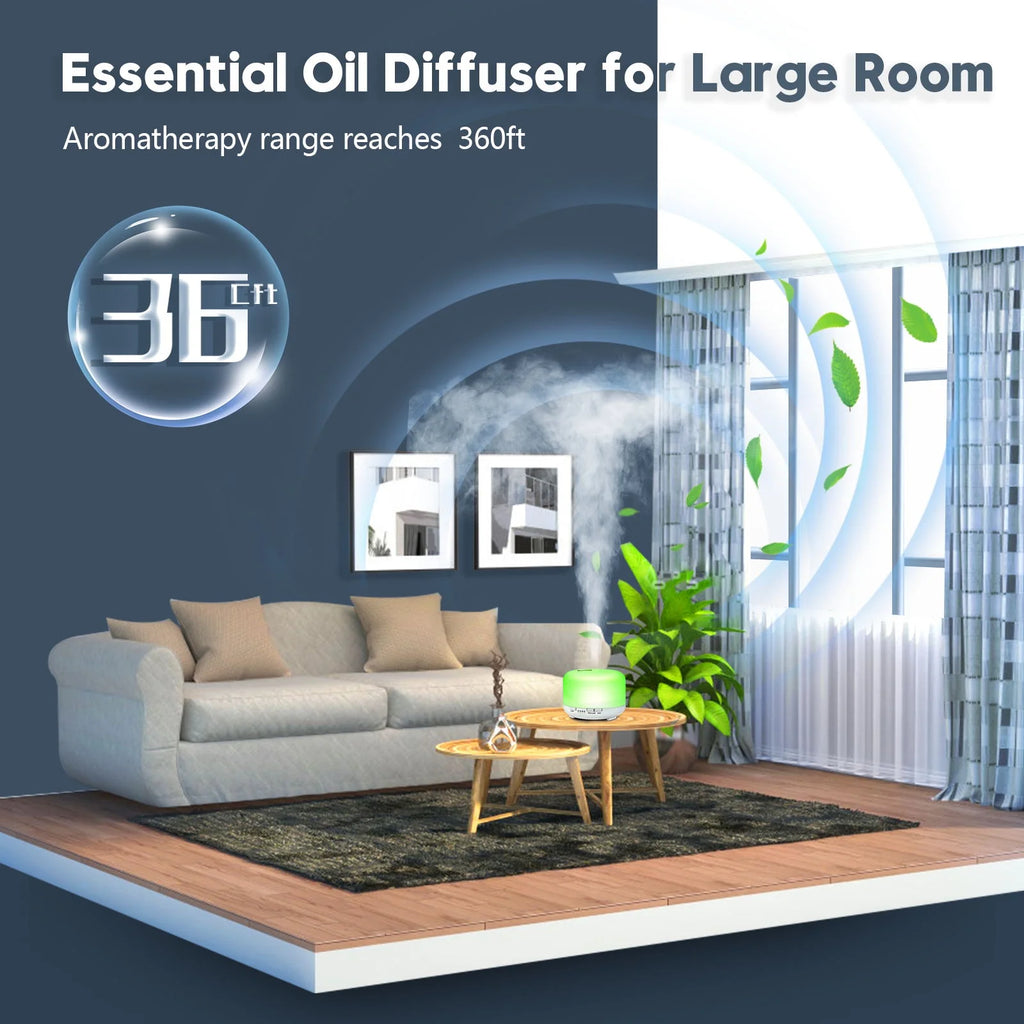 500Ml Essential Oil Diffuser with 6*10Ml Essential Oils Set, Flower Aromatherapy Diffusers with Remote Control, Oil Air Humidifier Vaporizer for Large Room Bedroom Office