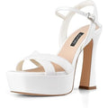 Dumjey Womens Size 7.5 White Open Toe 5" Block Heel Platform Sandal Shoes