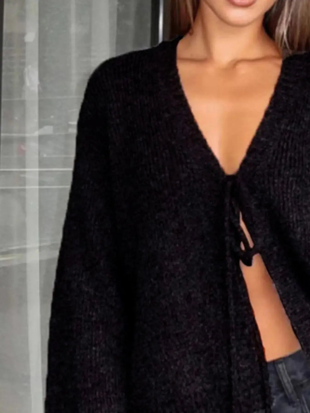 Open Front Tie Knit Sweater Cardigan – Soft Stretch Cozy Fit