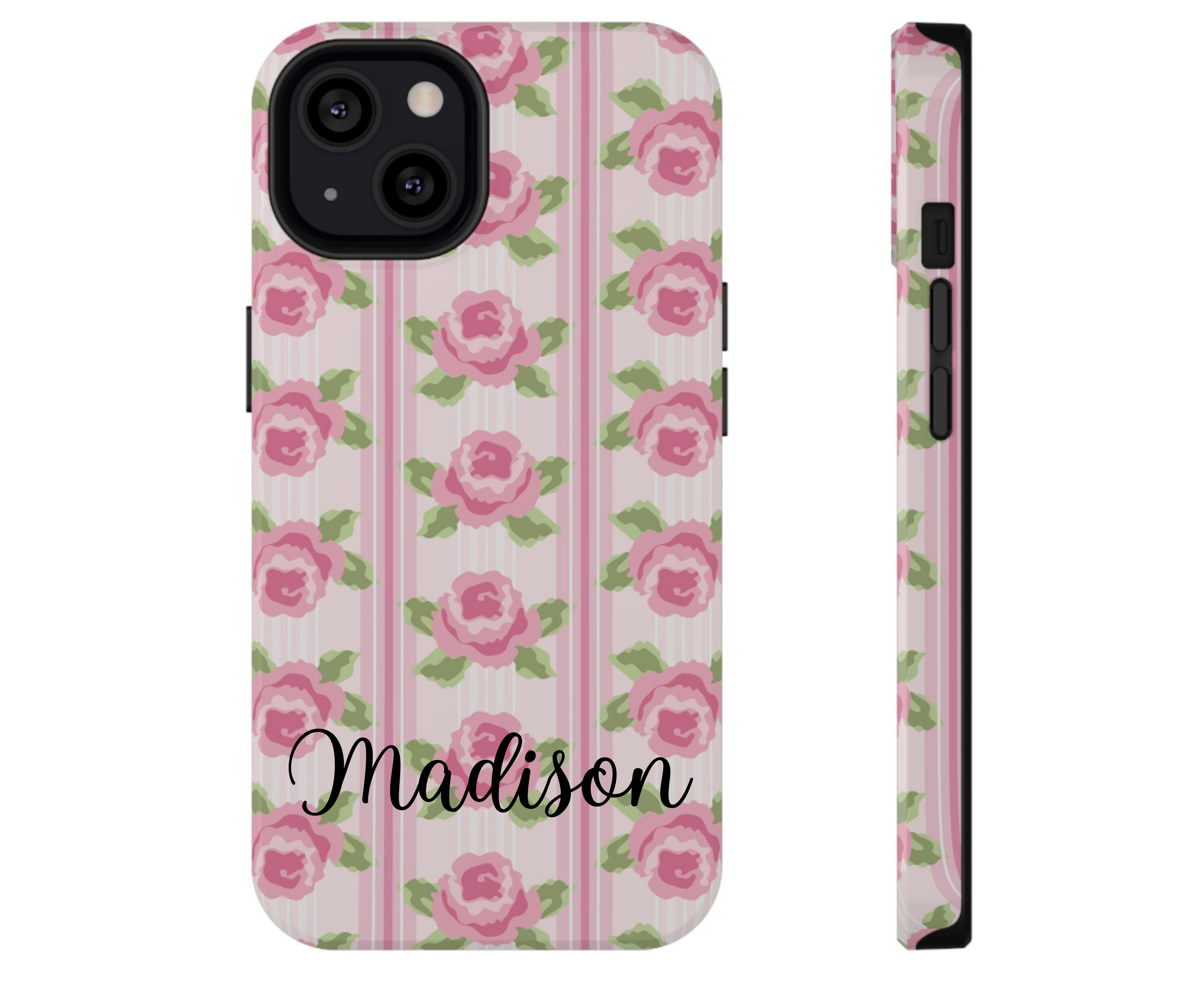Customizable: Floral Impact-Resistant Phone Case, Pink Rose Pattern