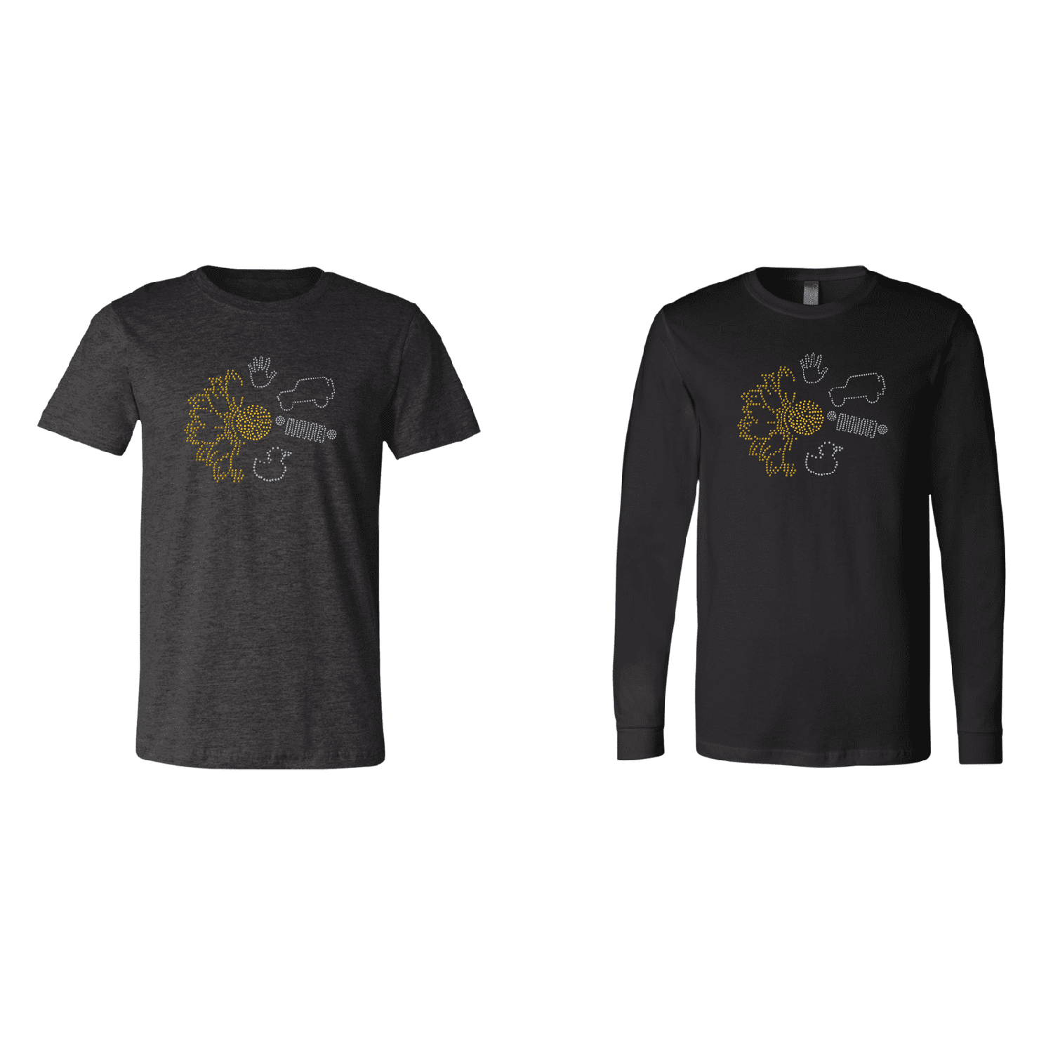 Jeeper Flower Rhinestone Tee Short or Long  Sleeve