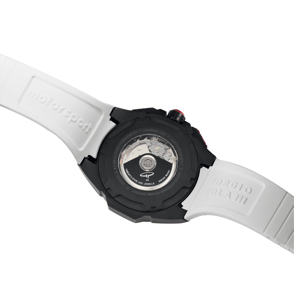 G5 Delta - Black-White Automatic Titanium Swiss Sport Chrono Watch (Black PVD Coating)