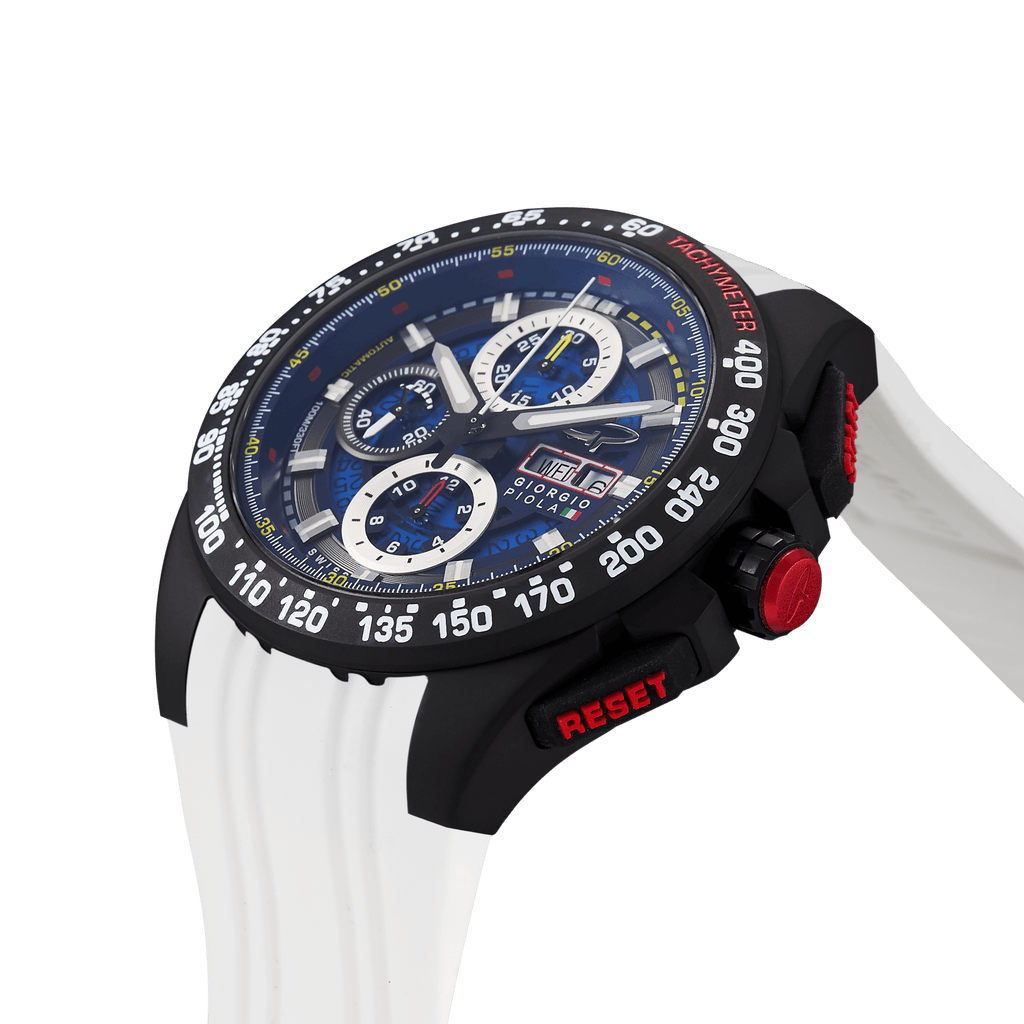 G5 Delta - Black-White Automatic Titanium Swiss Sport Chrono Watch (Black PVD Coating)