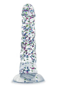 Glittergasm Swirl Clear Dildo with Suction Cup - Blue/Purple/Violet Glitter