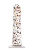 Glittergasm Swirl Clear Dildo with Suction Cup - Orange/Red/Golden Glitter