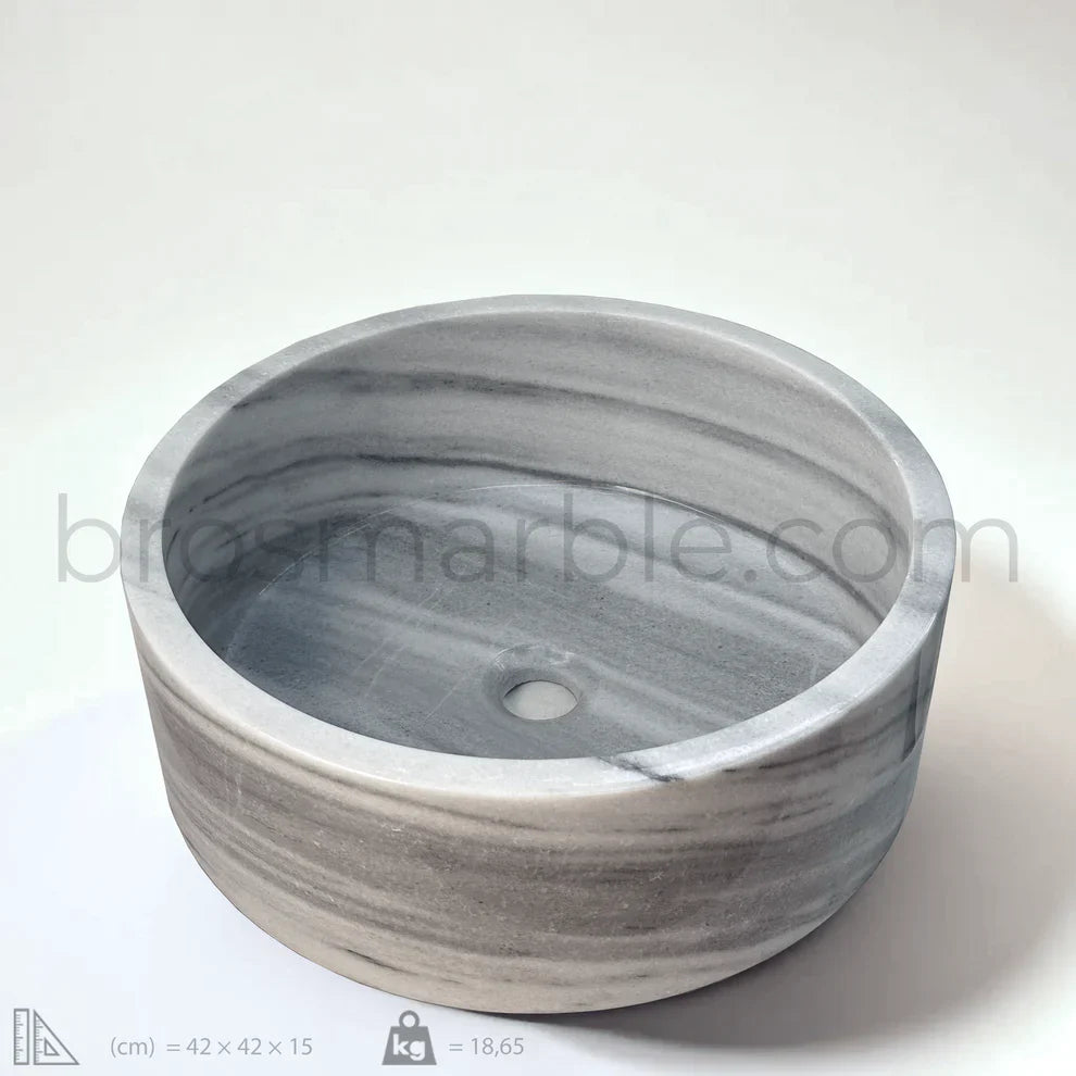 Grey Marble Sink | Round Vessel Basin 16.5x16.5 | Natural Stone Bathroom Sink USA