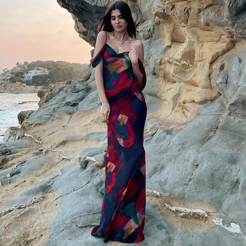 Women's Printed Spaghetti Strap Sleeveless Dress
