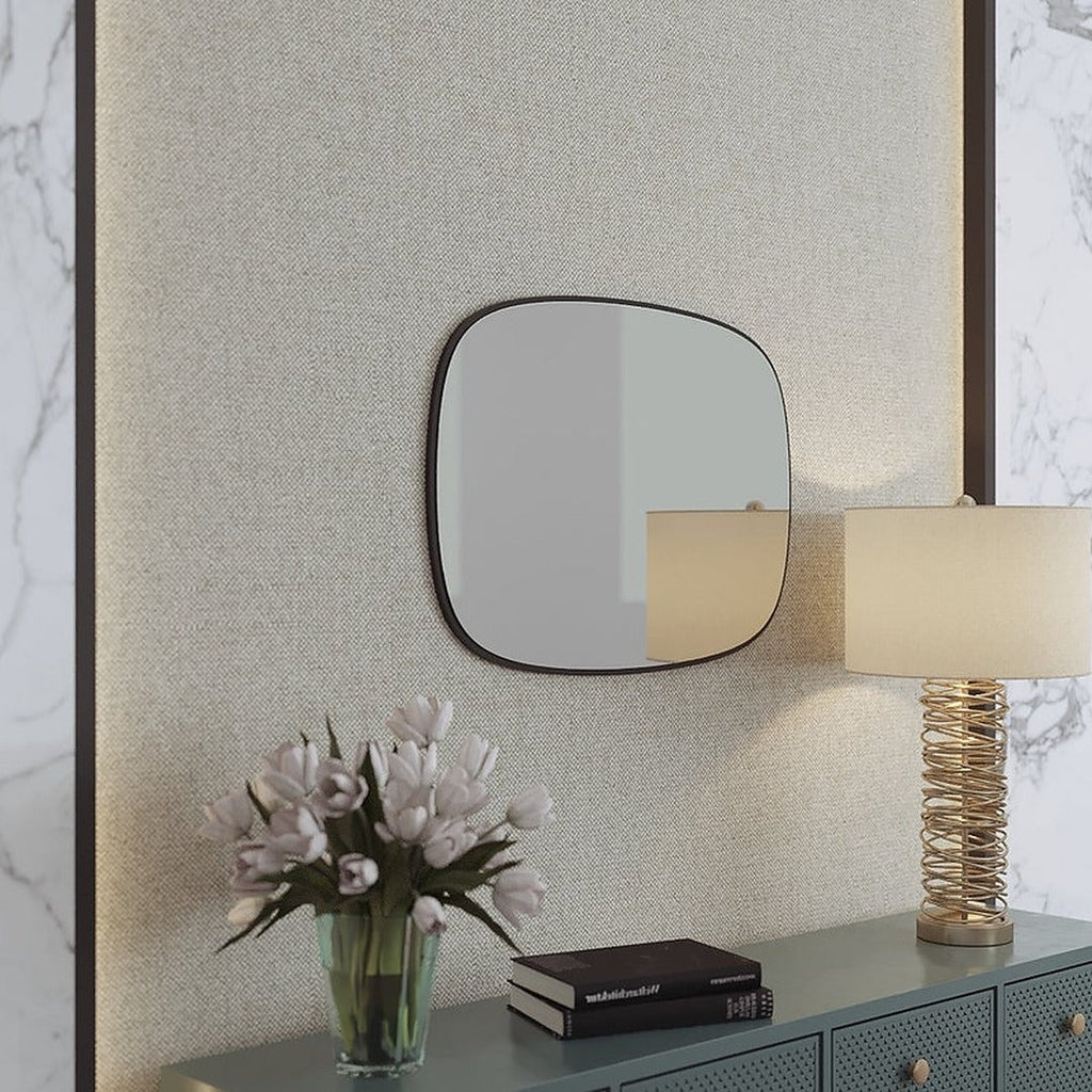 Modern Irregular Wall Mirror – Rounded Rectangle Bathroom Mirror with Black Frame