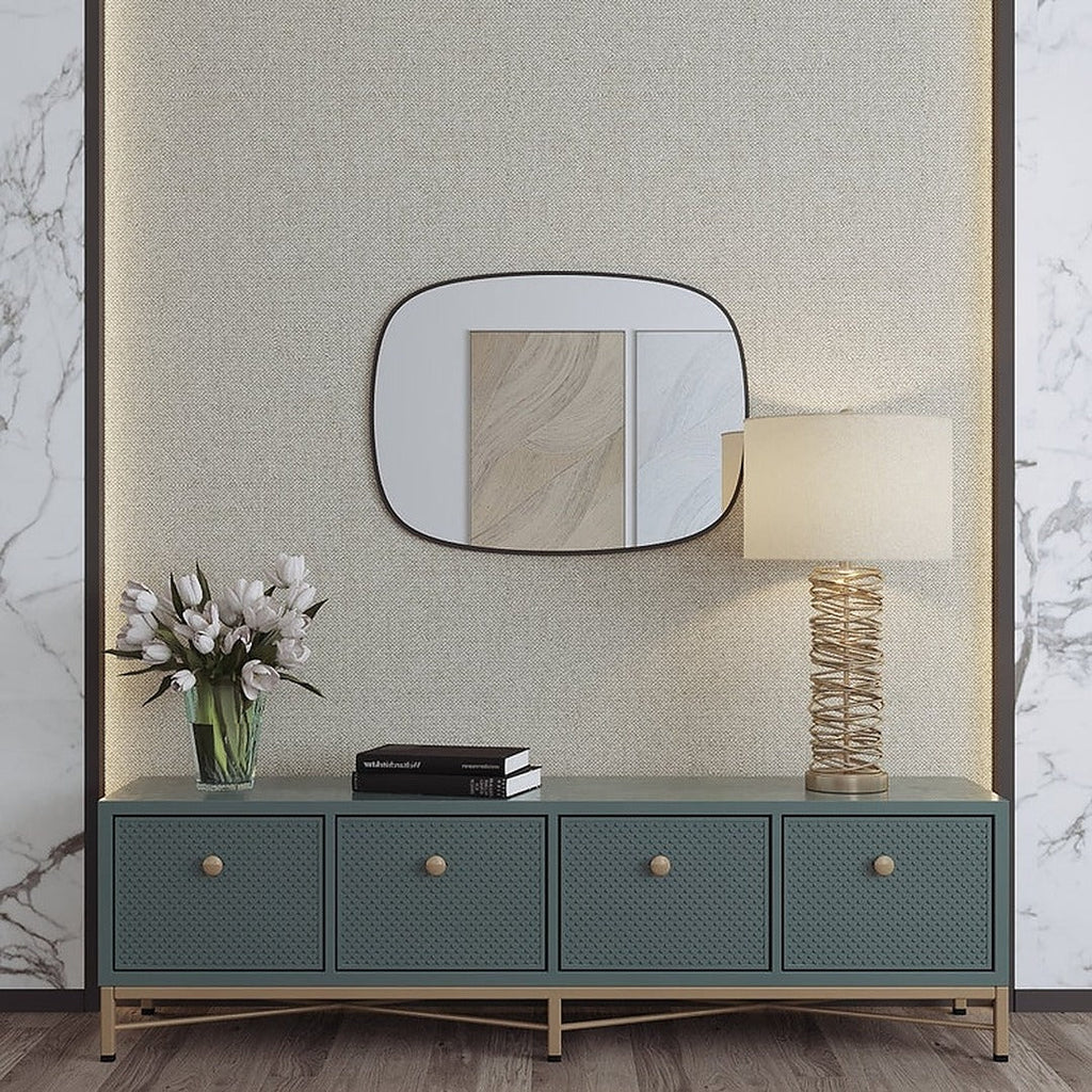 Modern Irregular Wall Mirror – Rounded Rectangle Bathroom Mirror with Black Frame