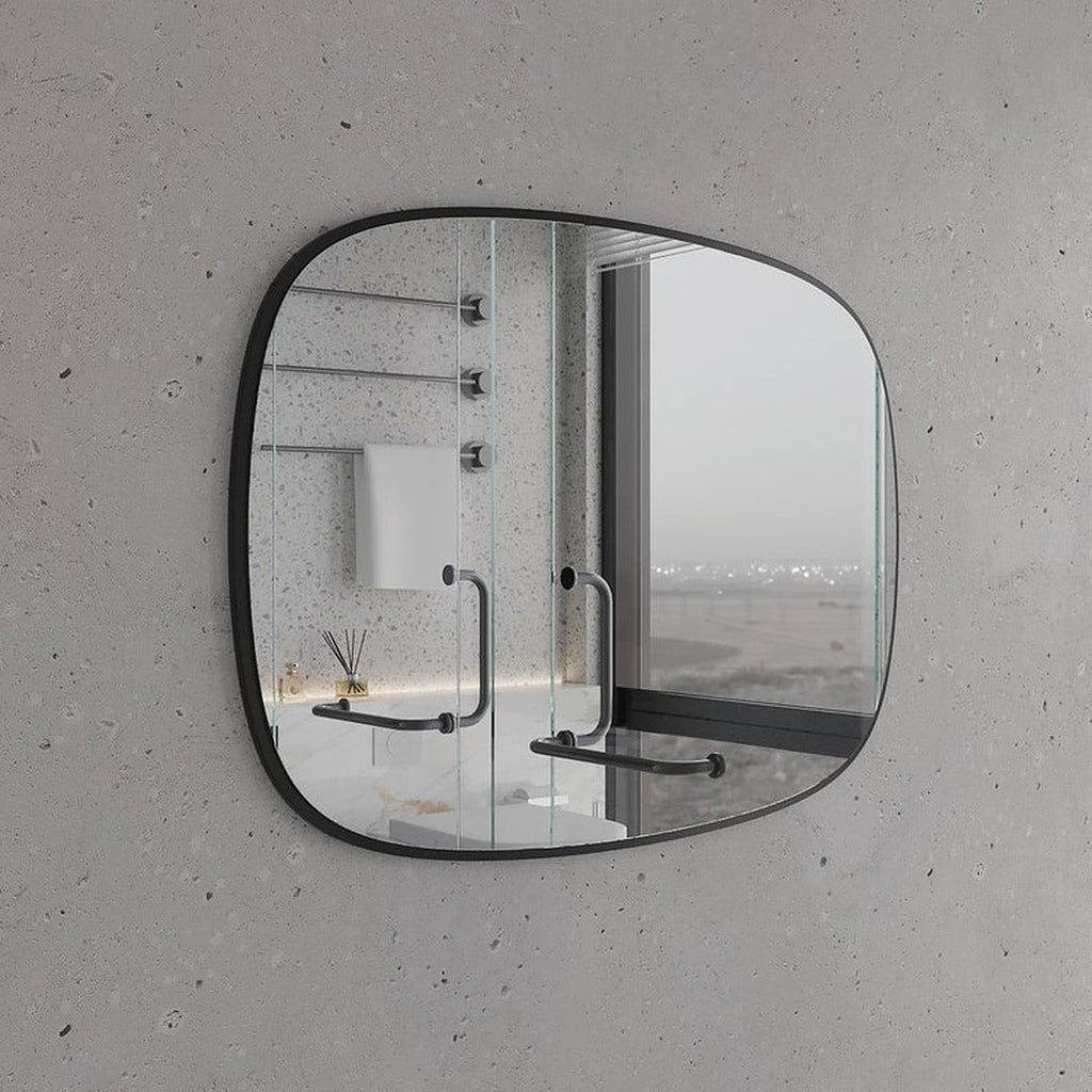 Modern Irregular Wall Mirror – Rounded Rectangle Bathroom Mirror with Black Frame