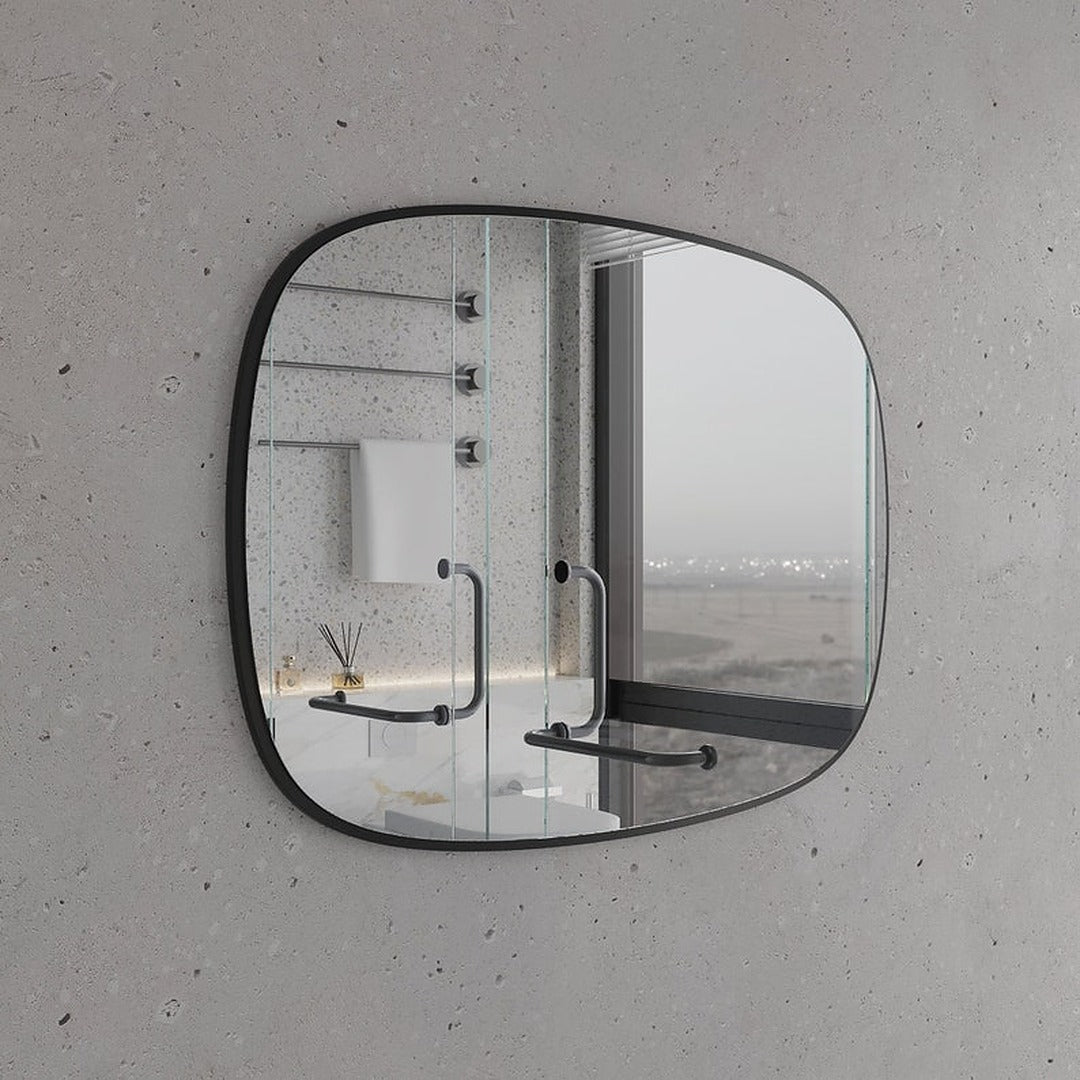 Modern Irregular Wall Mirror – Rounded Rectangle Bathroom Mirror with Black Frame