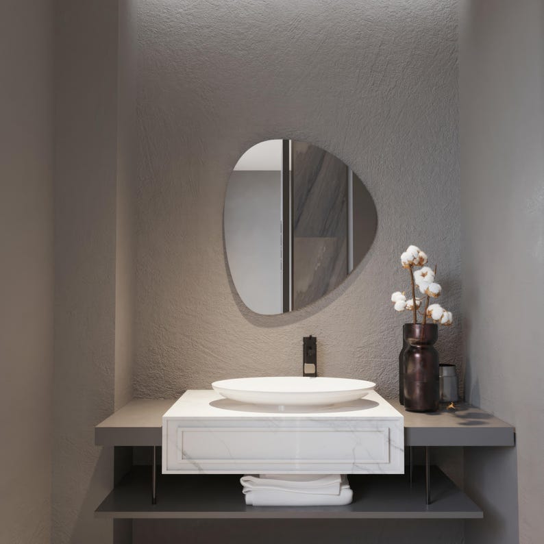 Modern Irregular Wall Mirror – Frameless Organic Shape Bathroom Mirror, Handmade Wavy Vanity Mirror for Living Room & Bedroom