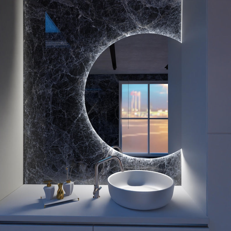 Round LED Bathroom Mirror with Backlight | Modern Lighted Vanity Mirror | Aypars Atelier