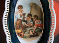 Antique Bavarian Porcelain Bowl, Children Playing Scene, Scalloped Rim