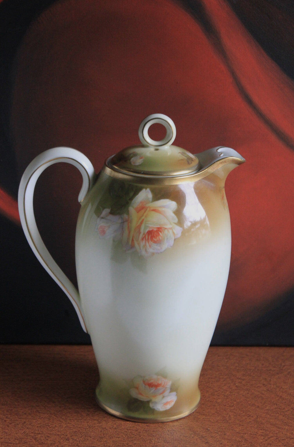 Bavarian Coffee Pot by Schwartzburg with Yellow Roses on Green Background