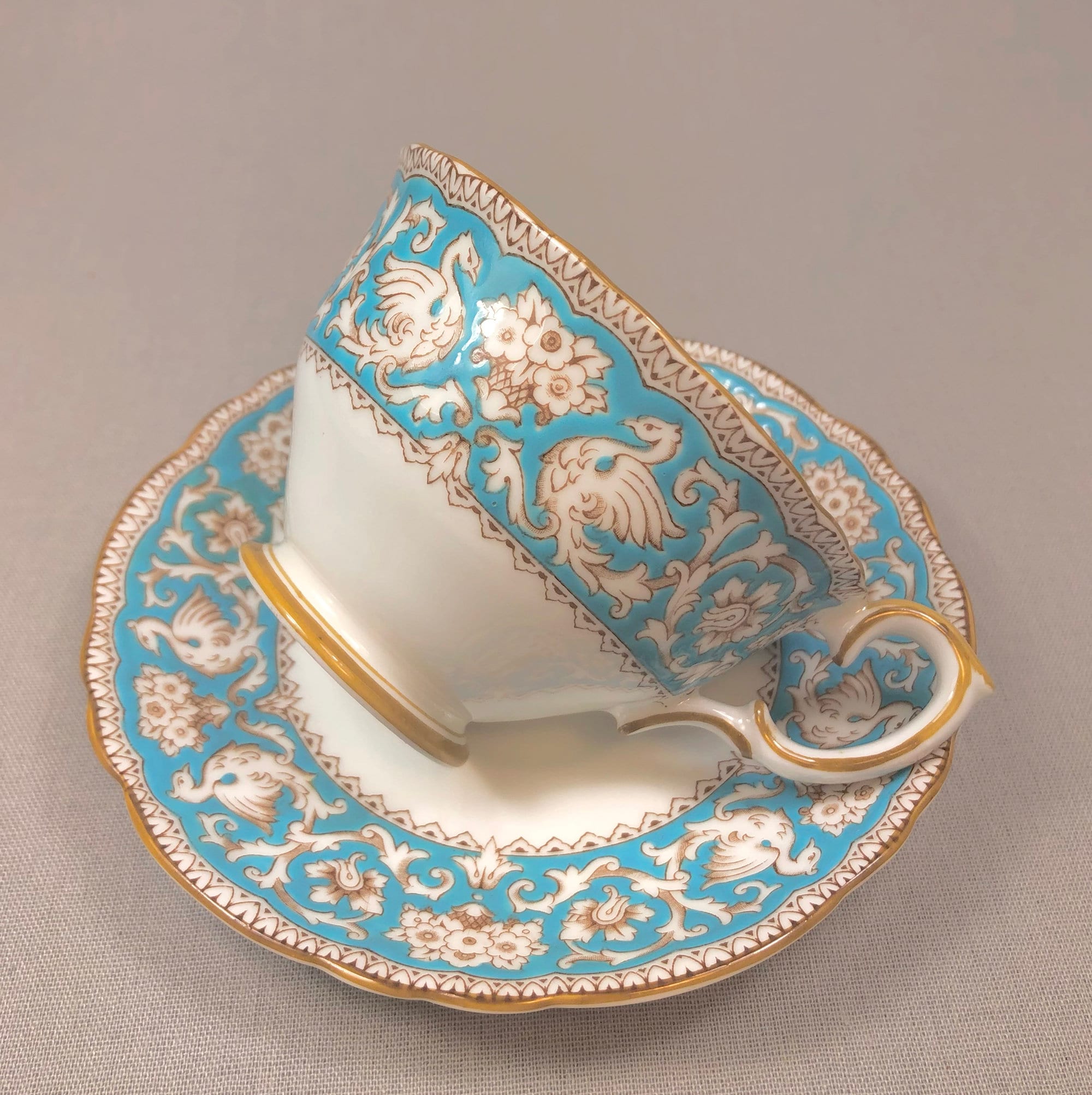 Crown Staffordshire Ellesmere Tea Cup and Saucer. Amazing Set with Repousse Detail ing, Number 14962 .