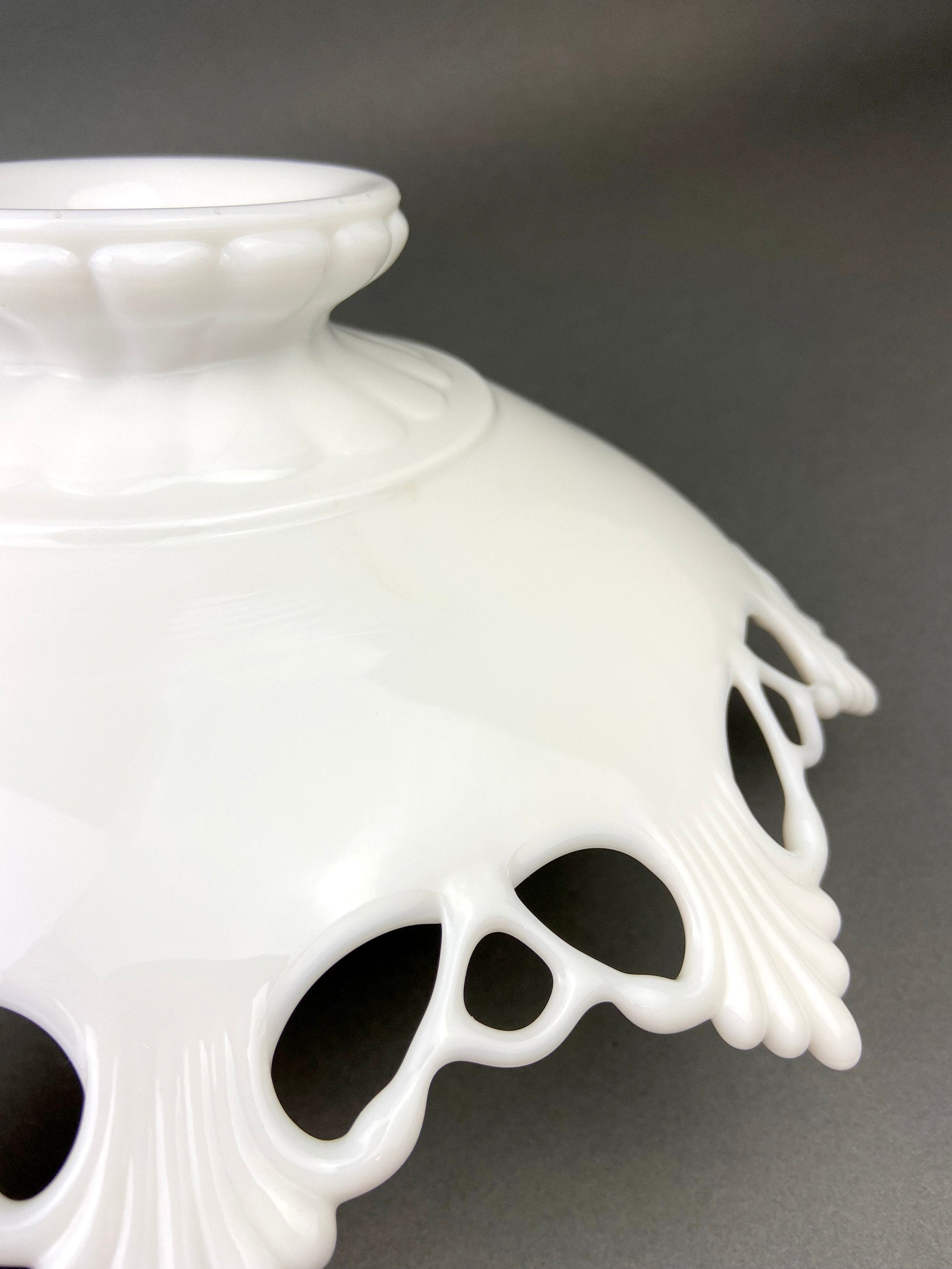 Vintage Westmoreland Milk Glass Bowl, Open Lace Edge, Footed Candy Dish