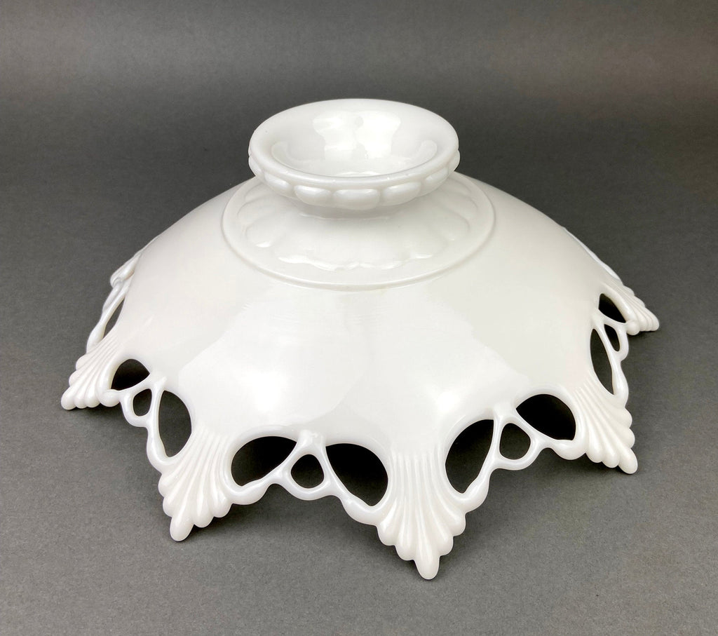 Vintage Westmoreland Milk Glass Bowl, Open Lace Edge, Footed Candy Dish