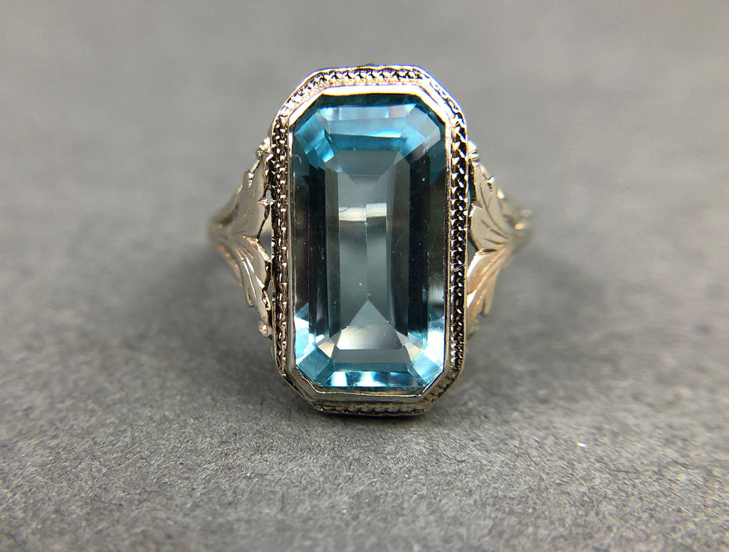 Art Deco 14k Gold 5ct Sky Blue Topaz Ring