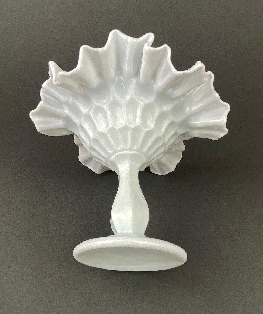 Vintage Fenton Milk Glass Candy Dish, Hobnail Ruffled Trinket Bowl