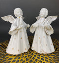 Angel Candle Stick Holders by Schmid Brothers. Set of Two Porcelain Angels Playing Harp. Made in Japan.