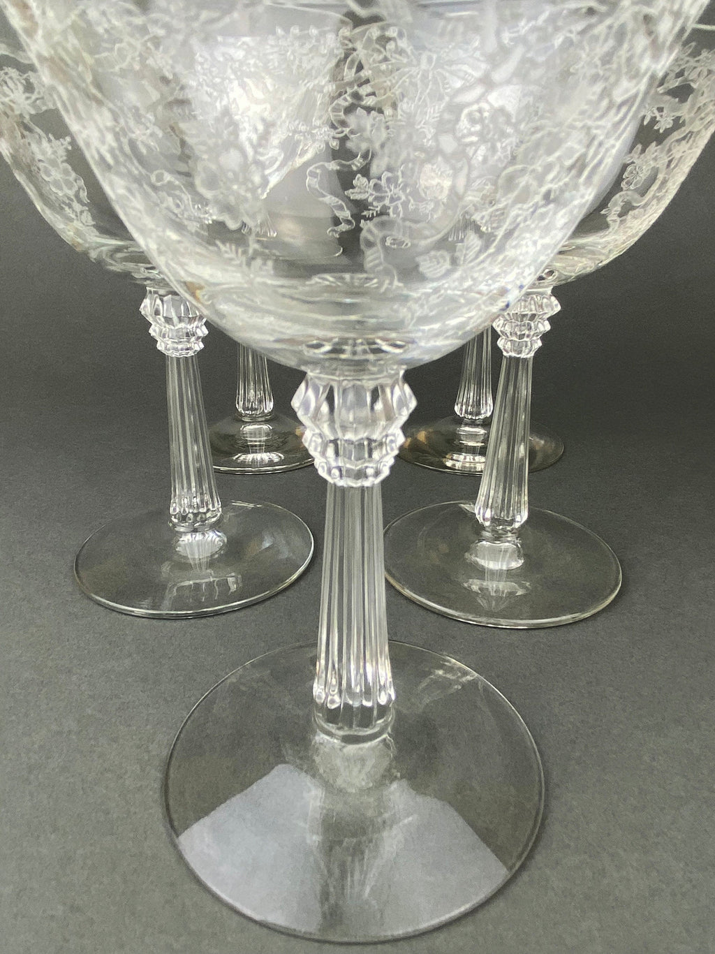 Vintage Fostoria Champagne Glasses, Set of 6 Etched Crystal Stemware