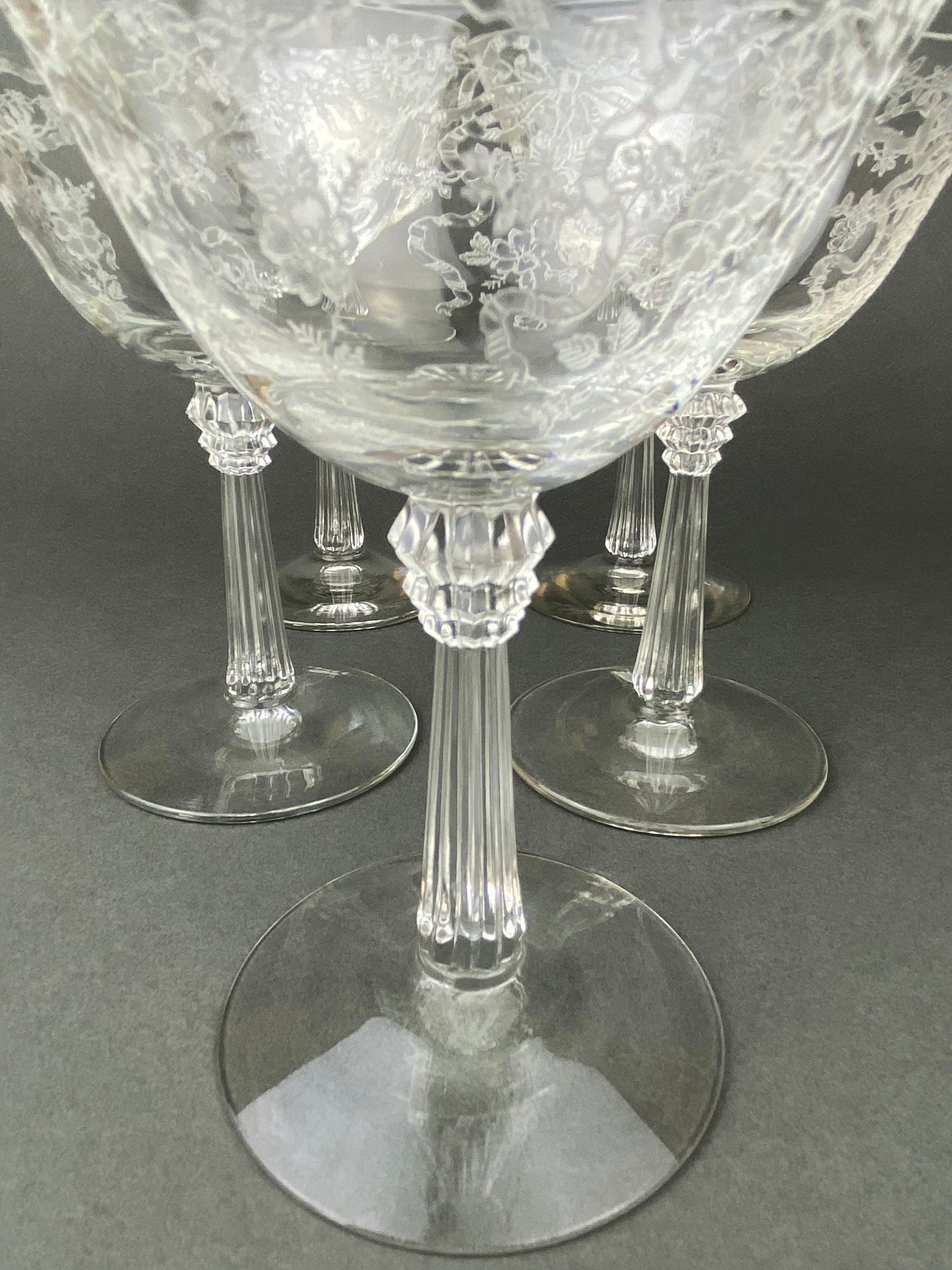 Vintage Fostoria Champagne Glasses, Set of 6 Etched Crystal Stemware