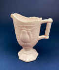 Pink Milk Glass Footed Creamer with Pear Motif. Collectible Tableware.