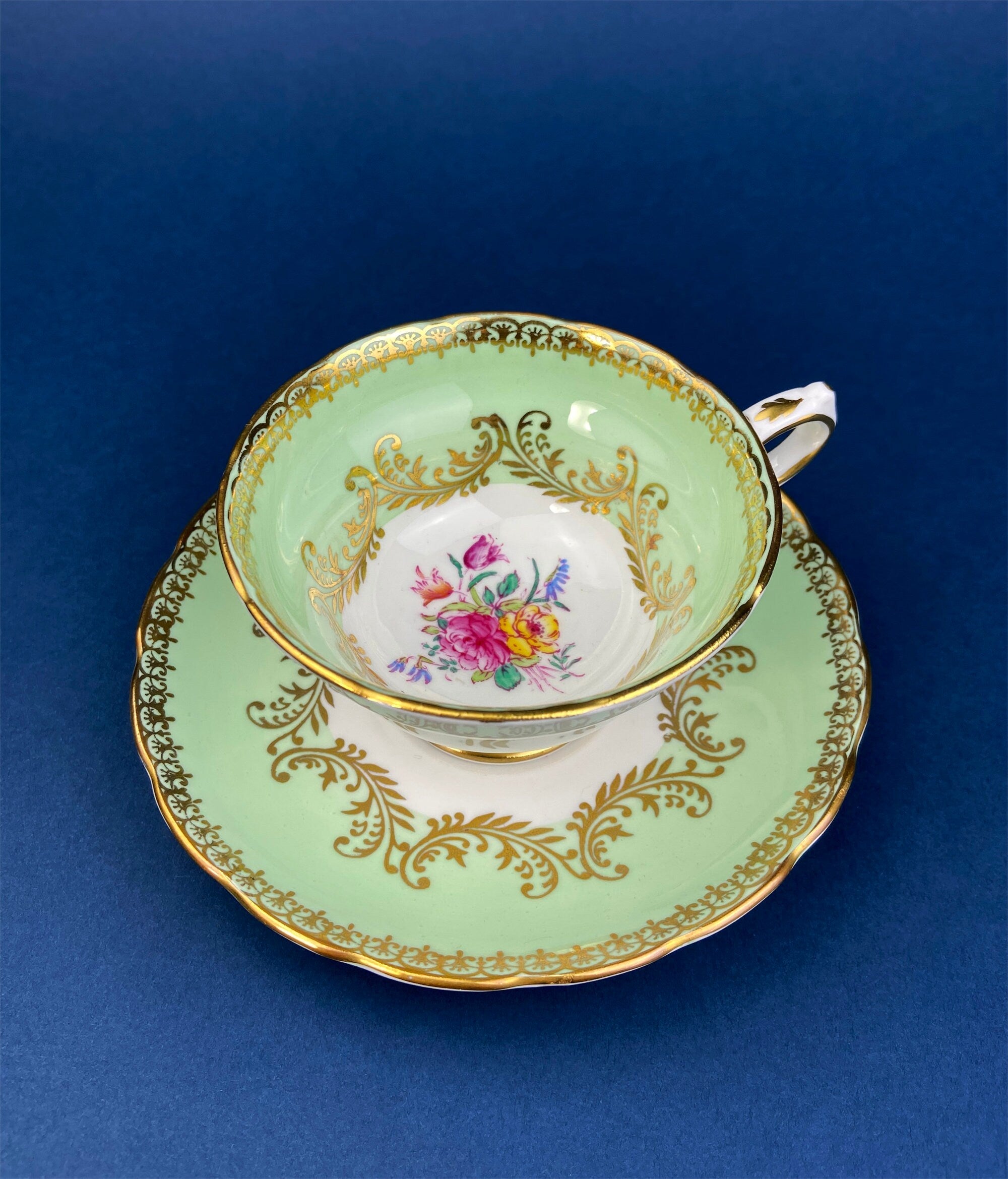 Vintage Colclough Fine Bone China Tea Cup and Saucer, Hand Painted Pastoral Scene