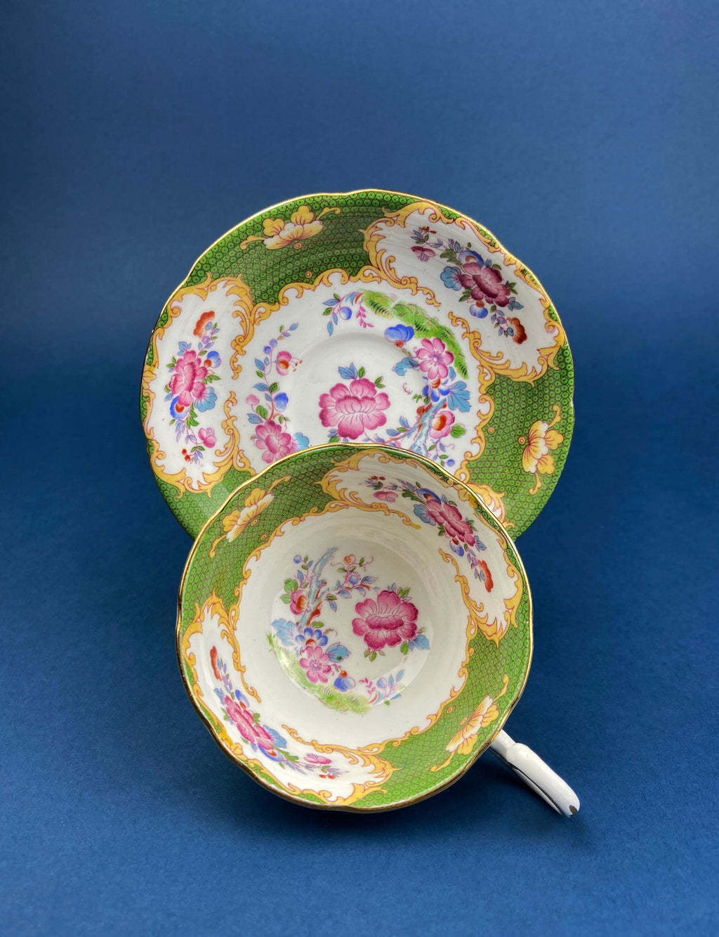 Vintage Foley Fine Bone China Tea Cup & Saucer, Mint Green Floral, Made in England