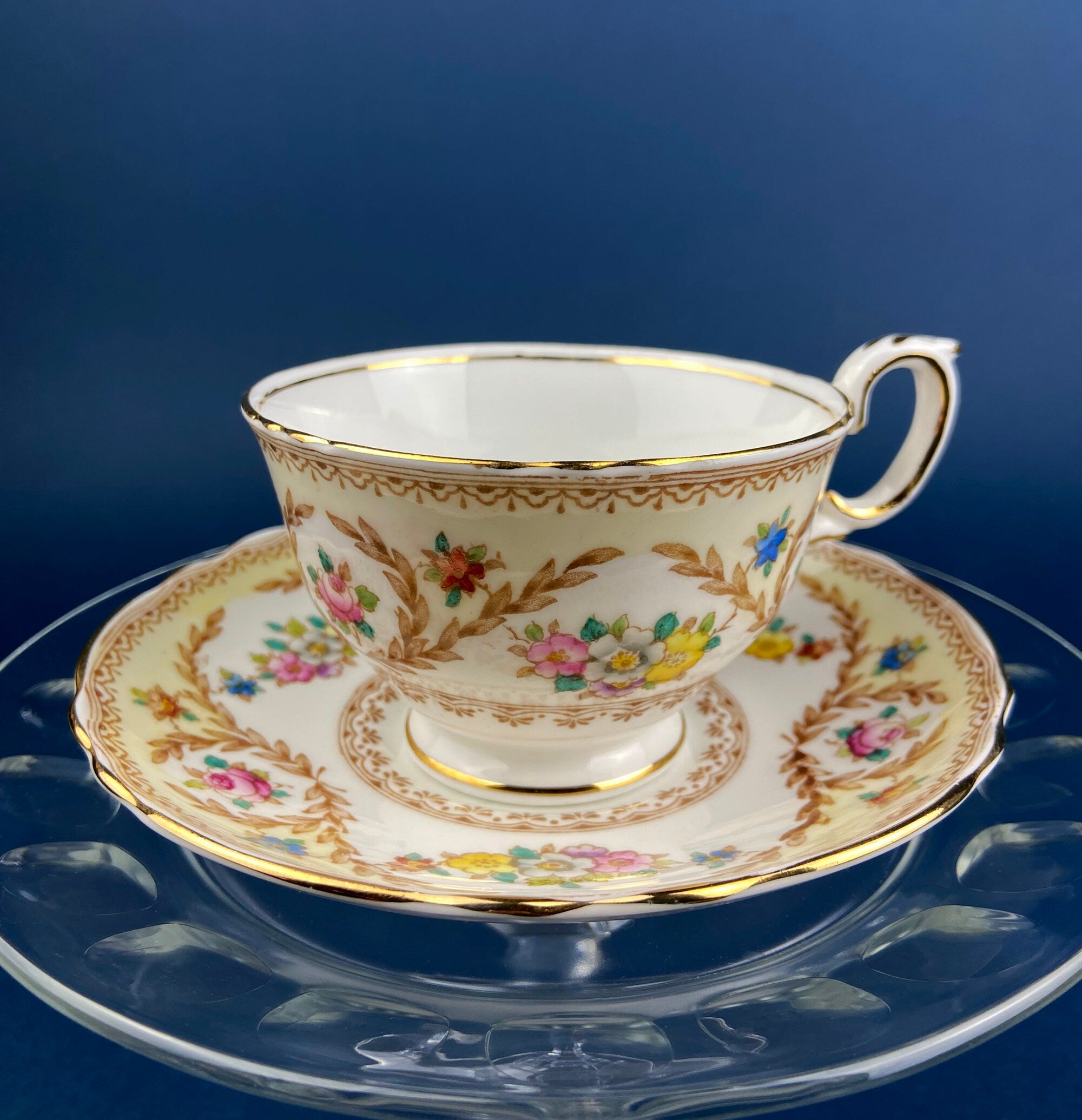 Tea or Coffee Cup and Saucer with Small Pink Roses. Aynsley Fine China. Dining Room Decor. Tea Party. French Country. Gift for Her.
