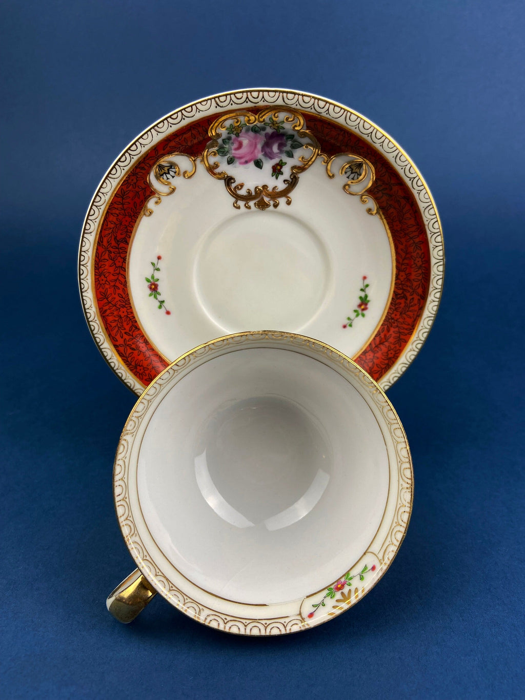 Vintage Teacup and Saucer. Hand Painted in Occupied Japan. Fine Bone China.