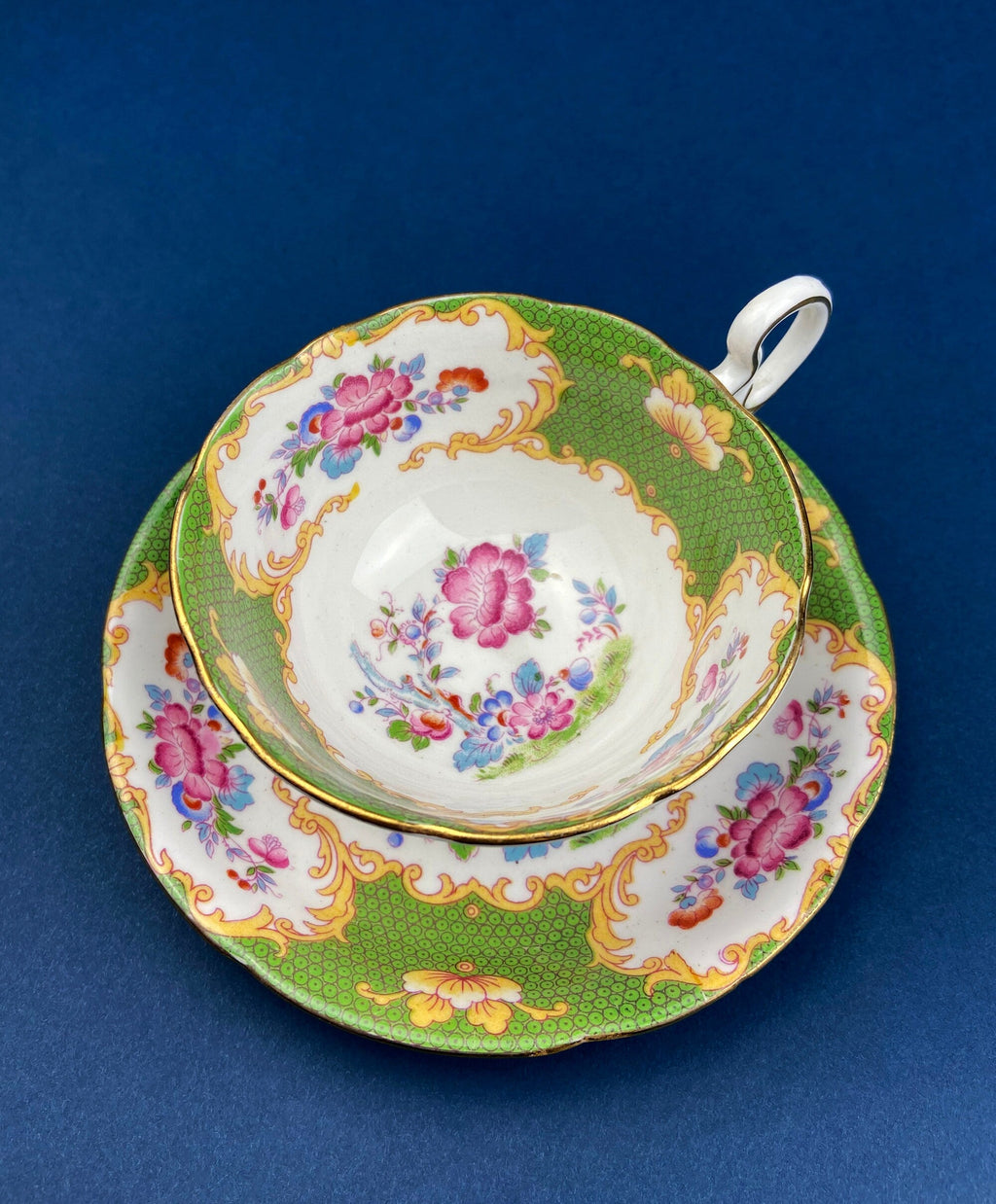 Antique Hand Painted Tea Cup - Asian Motif with June Moth Pattern