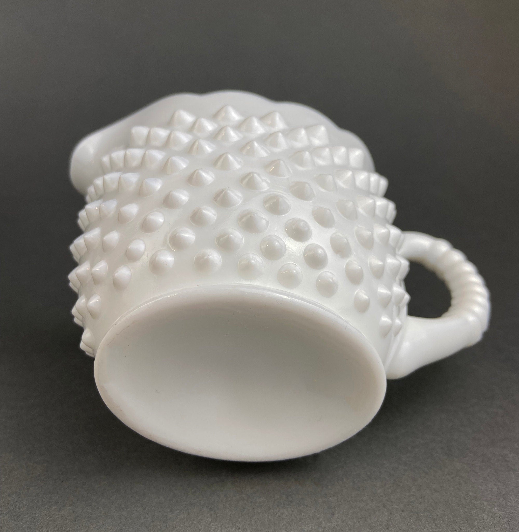 Vintage Milk Glass Creamer, Hobnail Scalloped Sauce Dish