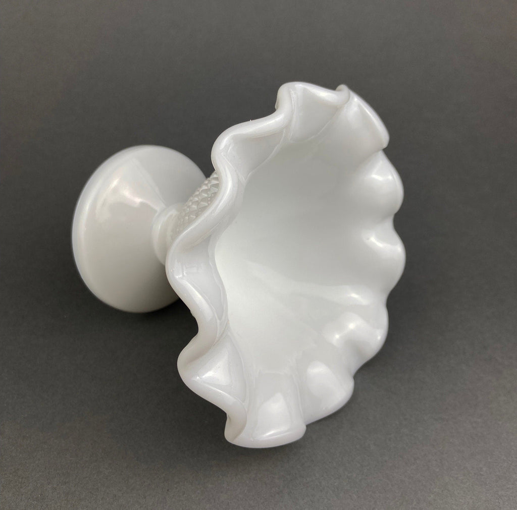 Vintage Fenton Milk Glass Candy Dish, Hobnail Ruffled Trinket Bowl