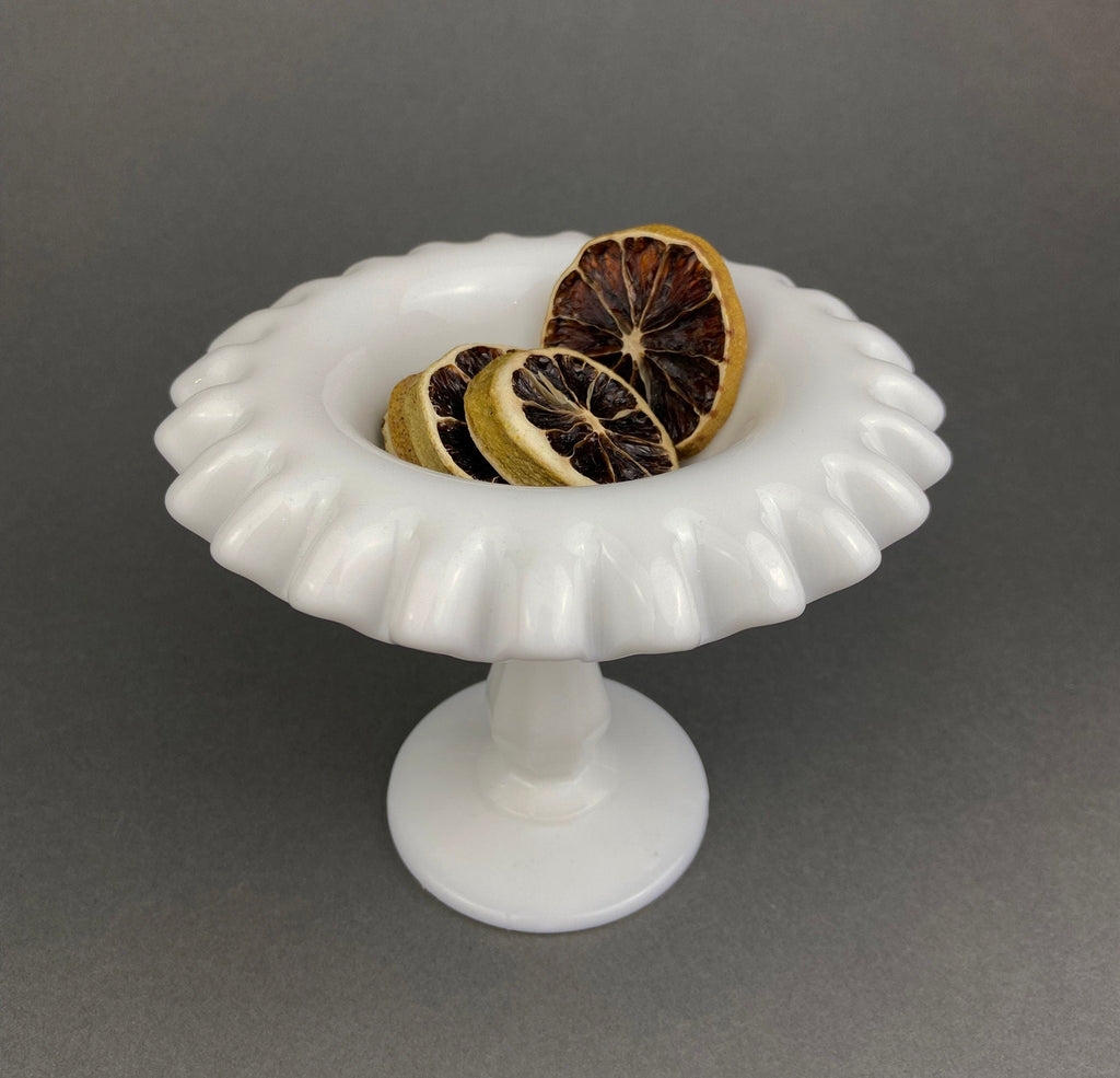 Vintage Fenton Milk Glass Candy Dish, Hobnail Ruffled Trinket Bowl