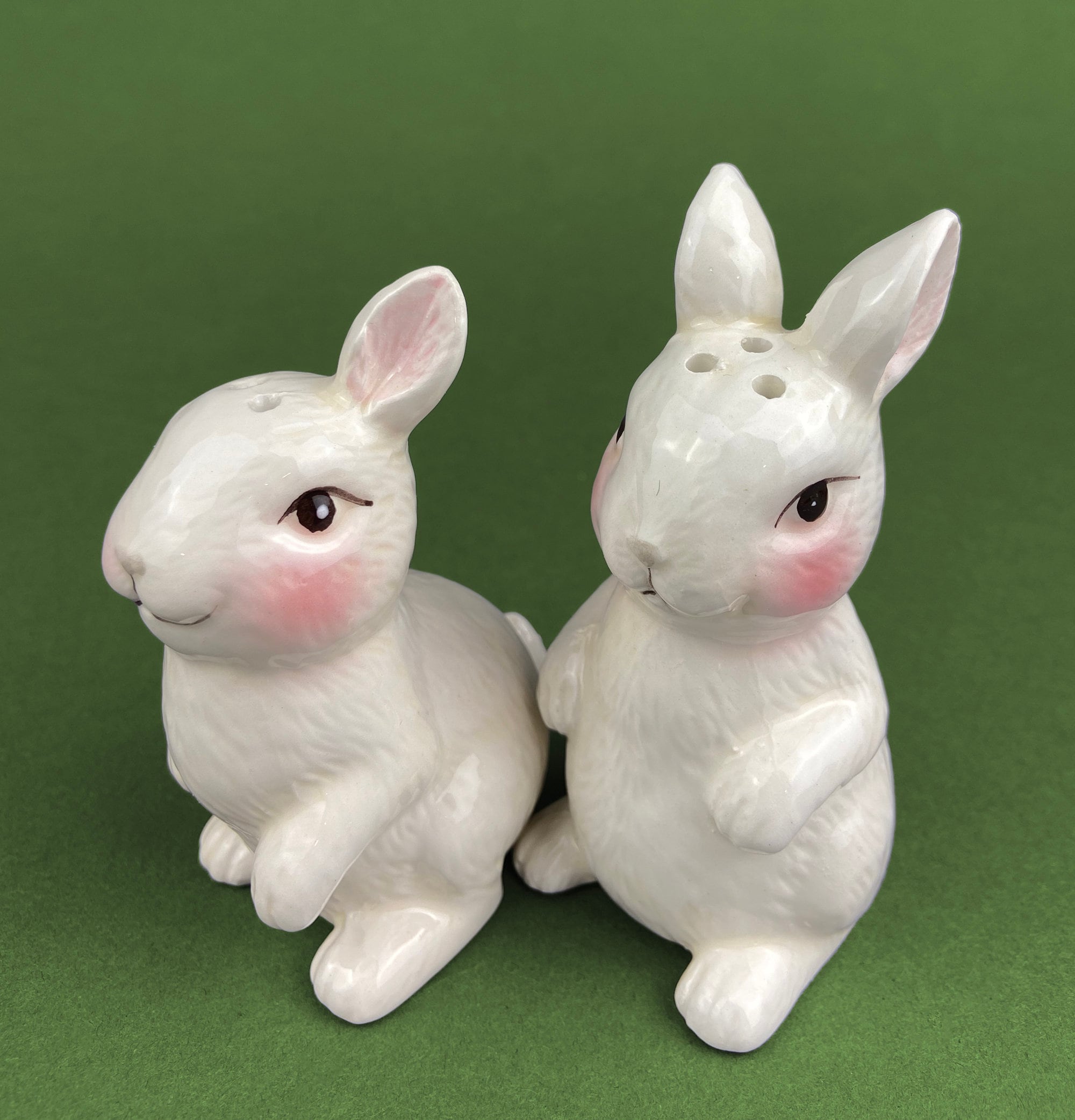 Otagiri Bunny Salt & Pepper Shakers. Well Dressed Male/Female Rabbits. Hand Painted Porcelain Couple. Pair of Rabbits for Easter, Everyday.