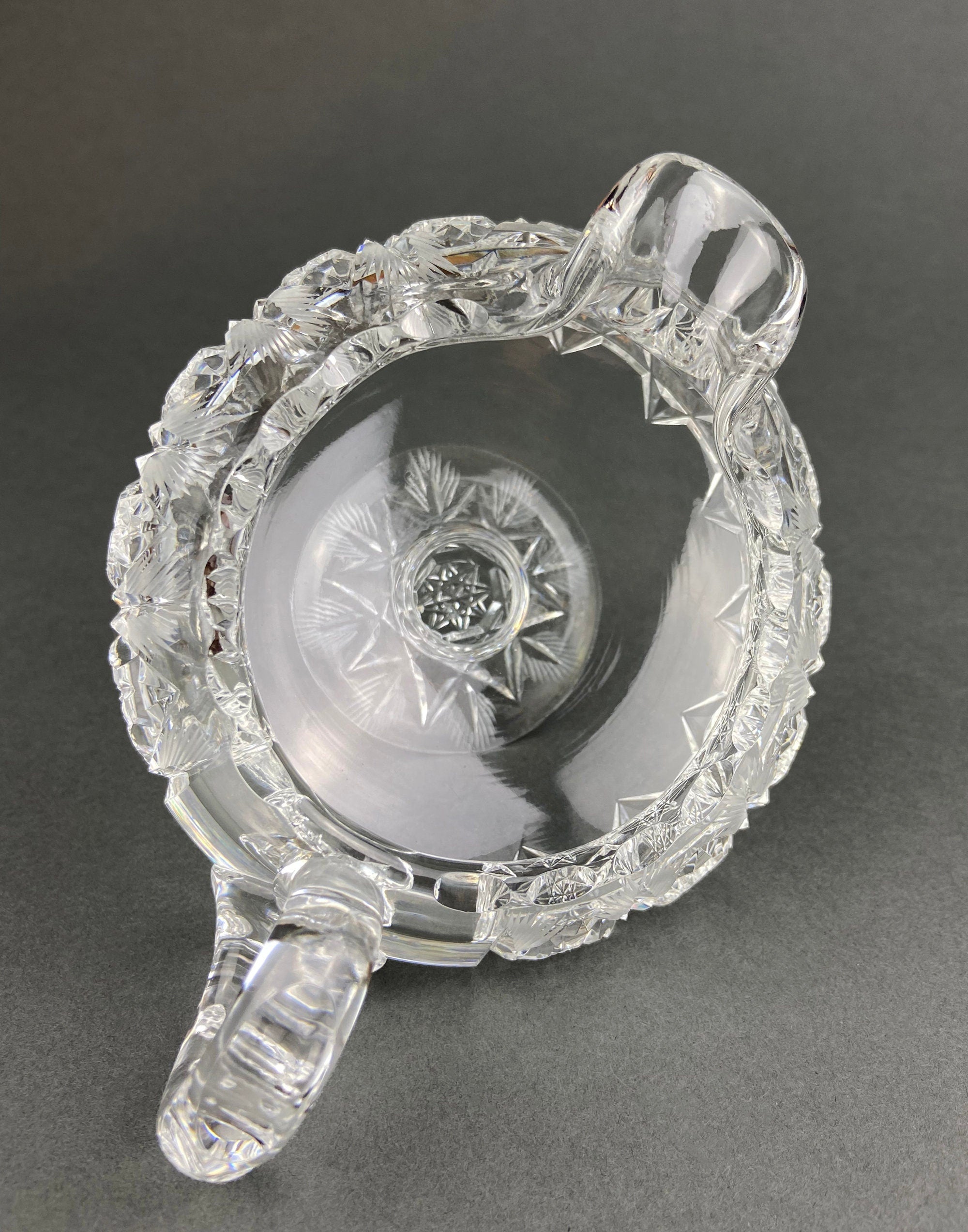 Cut Crystal Creamer and Sugar Bowls: Feather Cut Pattern, Set of Two